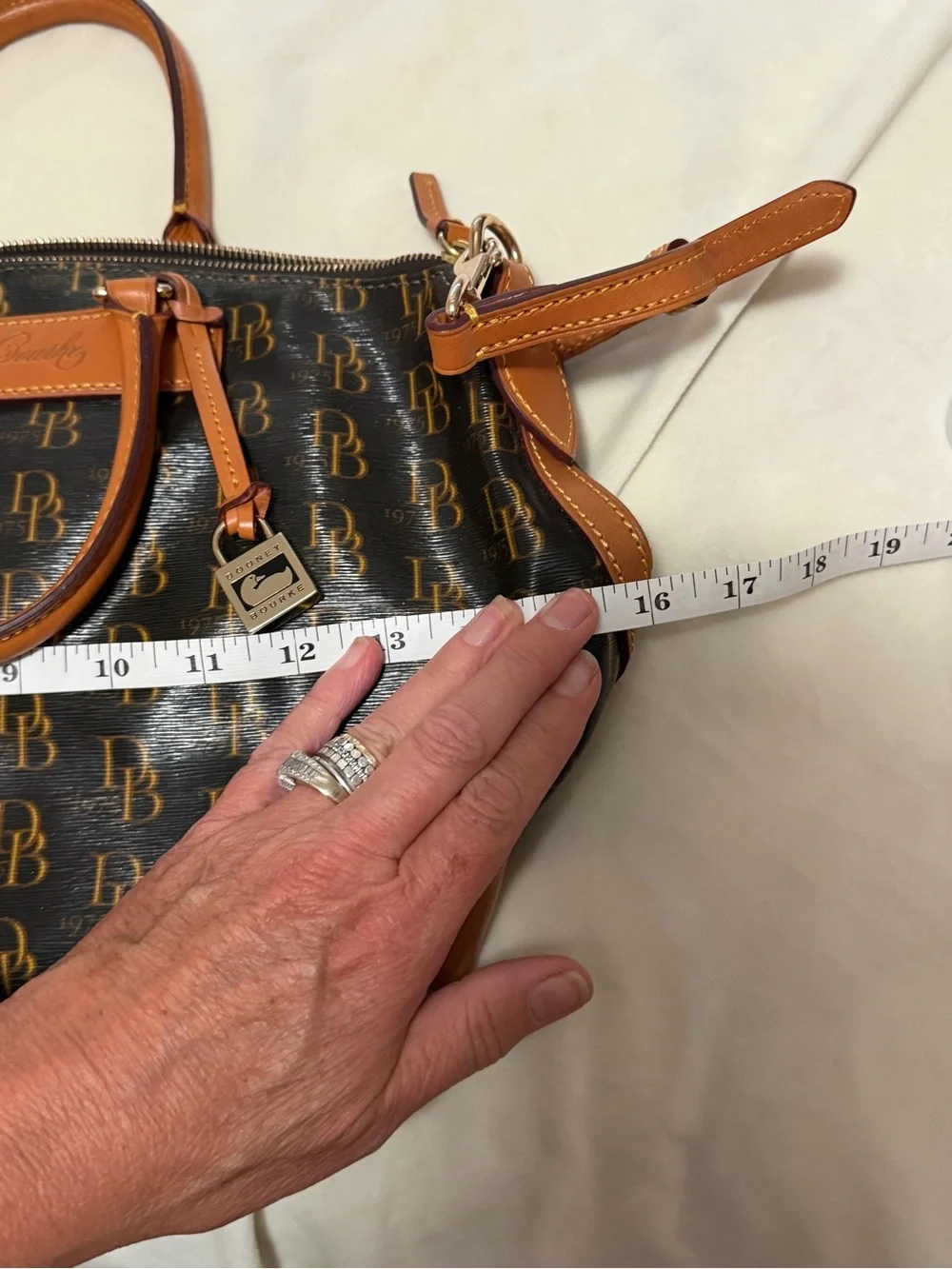 Dooney & Bourke Vanessa 1975 Signature Satchel with Tan Leather Trim